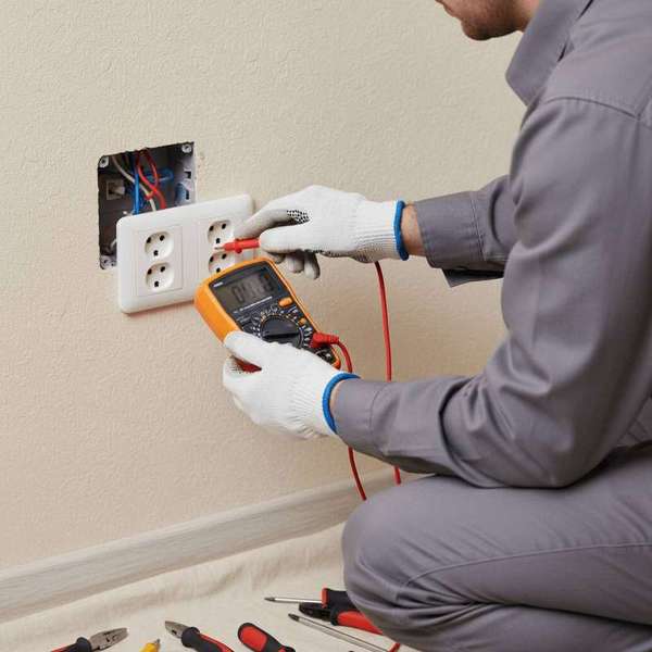 Electrician diagnosing an electrical fault with a multimeter